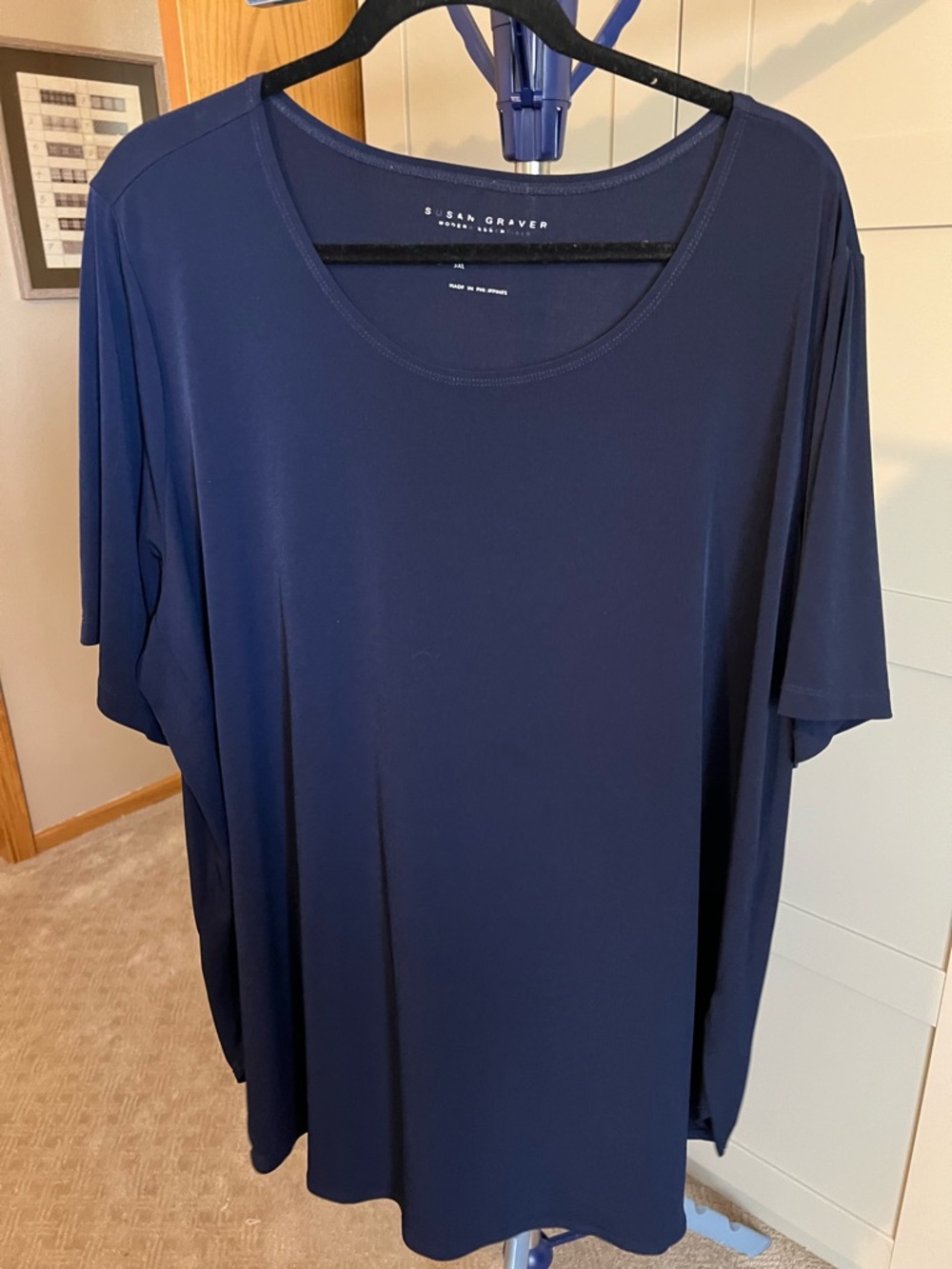 Susan Graver Dark Navy Scoop Neck Short Sleeve Top liquid knit